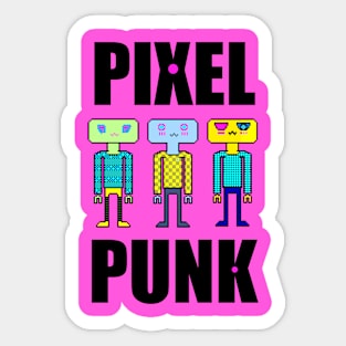 Pixel Punk Girl Robots in Pink Sticker